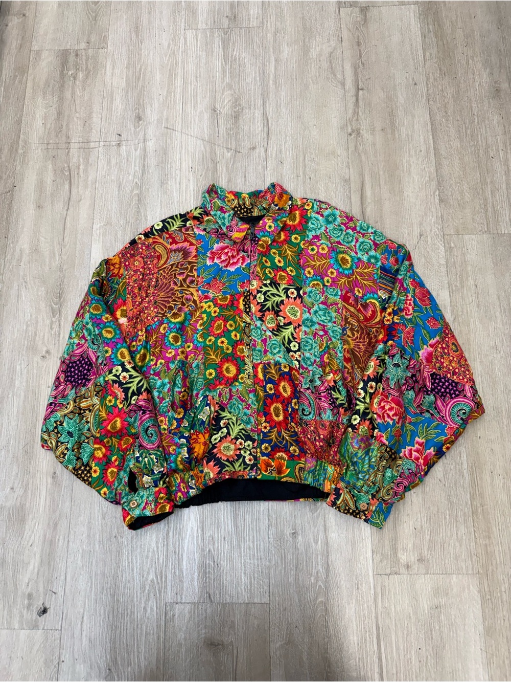 VTG De Gruchy BATIK Patchwork WILD Rayon Bomber Jacket Sz L/XL